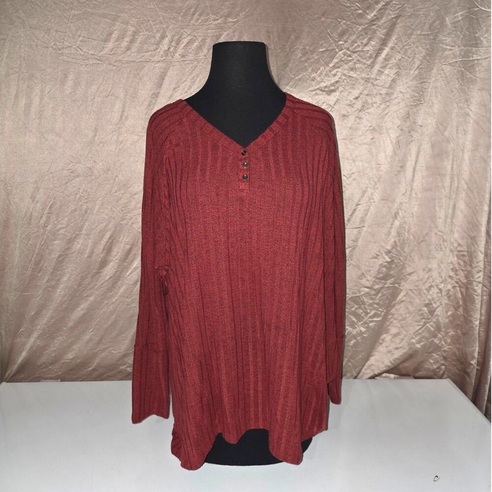 Westbound Red Ribbed Long Sleeve Shirt - 2X